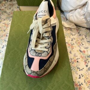 Gucci Pink and Navy Patterned Sneakers